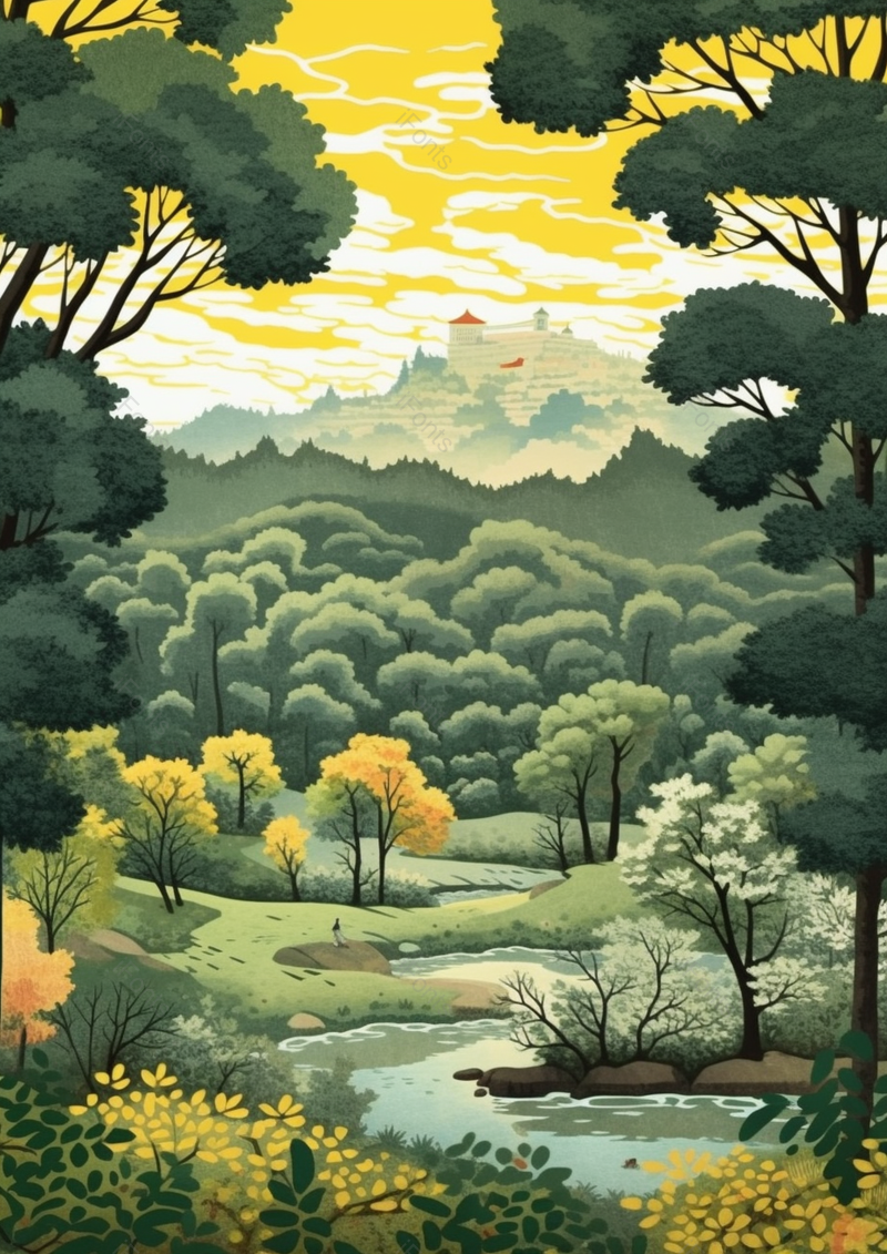 户外自然风光秋天的风景背景插画手绘背景图,插画/手绘图,插画/手绘图库,插画/手绘图下载,插画/手绘